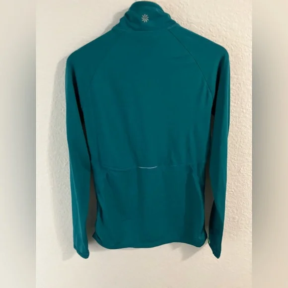 Athleta Alacrity Half Zip Pullover Teal Green Small Plush Tech, Adjustable Sides - Picture 4 of 9